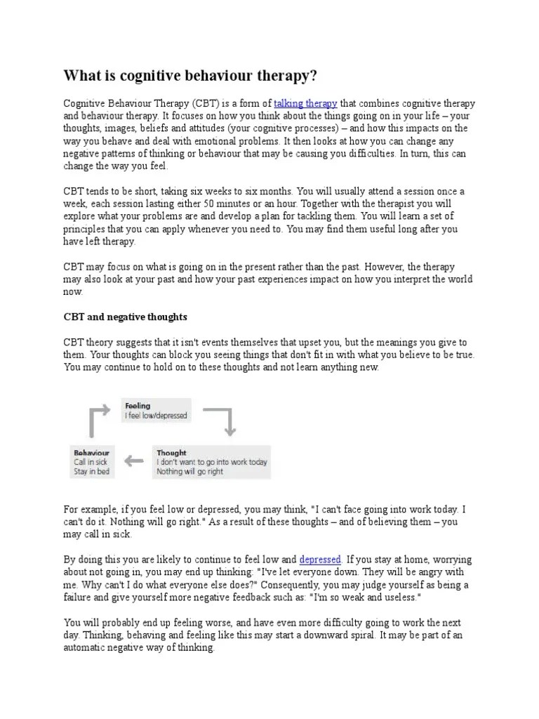 What Is Cognitive Behaviour Therapy | PDF | Cognitive Behavioral Therapy | Psychotherapy