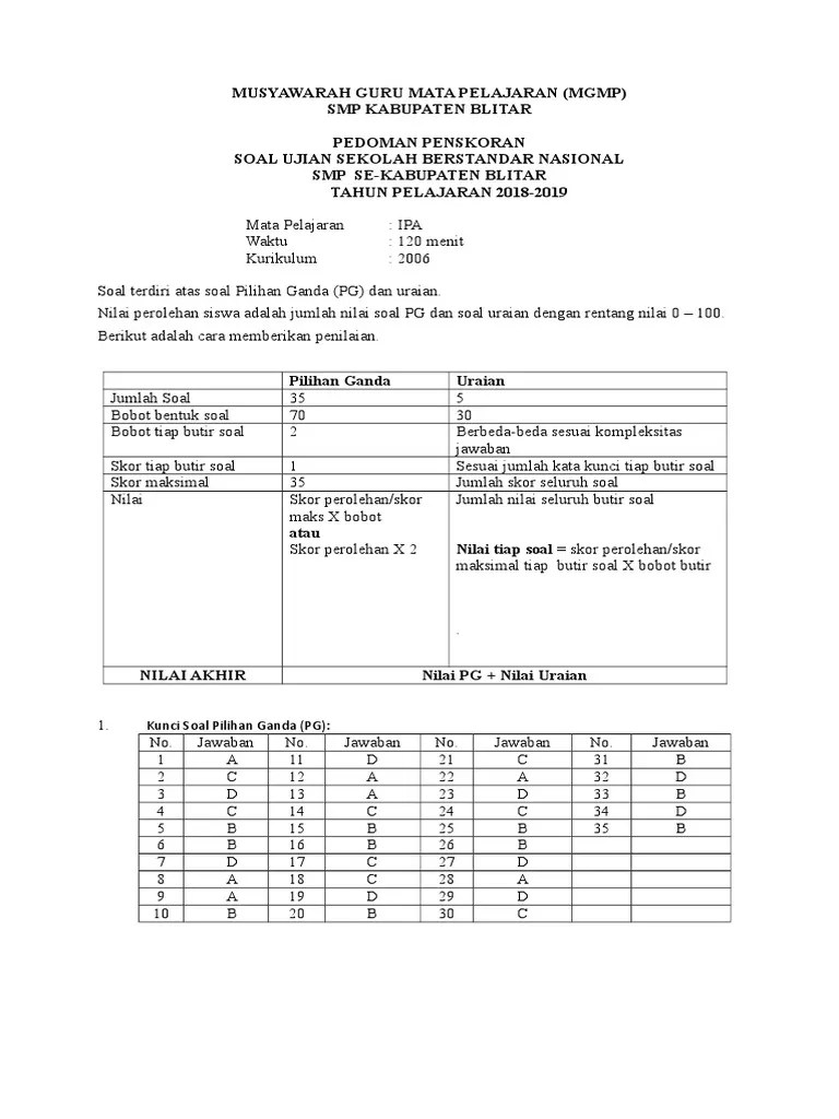 2017 / 2018 pedoman penskoran usbn pendidikan agama dan budi pekerja soal pilihan ganda ( pg ) & uraian (essay) Pedoman Penskoran Usbn Utama 2006 Pdf
