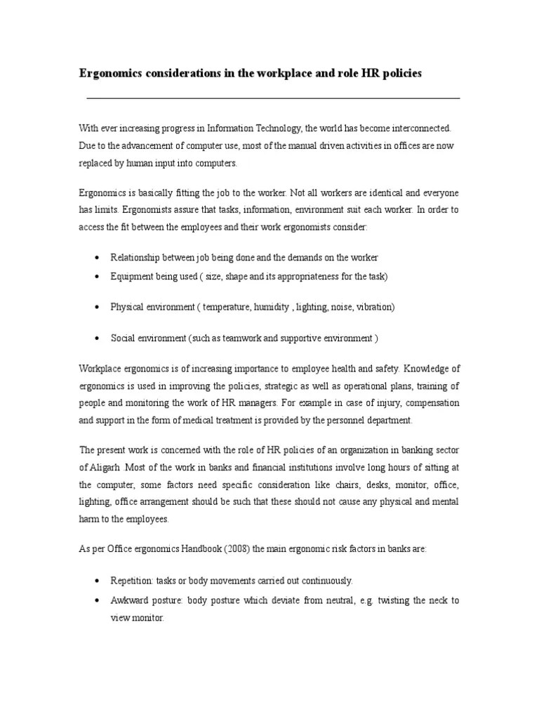 Ergonomics File | PDF | Human Factors And Ergonomics | Employment