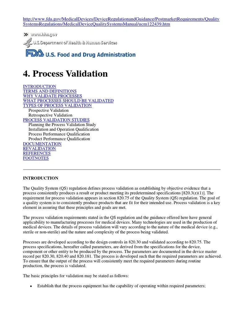 FDA 4. Process Validation | PDF | Verification And Validation | Quality Management System