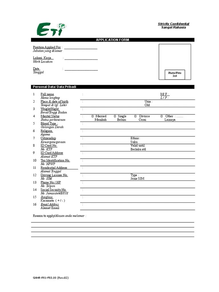 Contoh Form Data Diri Pelamar Pekerjaan | PDF | Pemerintah dan Kepribadian  | Pemerintah