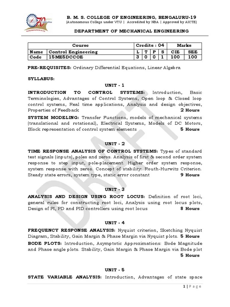 Autonomous College Under VTU - Accredited By NBA - Approved By AICTE | PDF | Control Theory ...