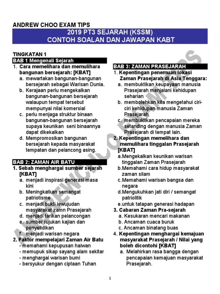 Cara memelihara dan memulihara bangunan bersejarah. 2019 Pt3 Sejarah Contoh Soalan Dan Jawapan Kbat Pdf