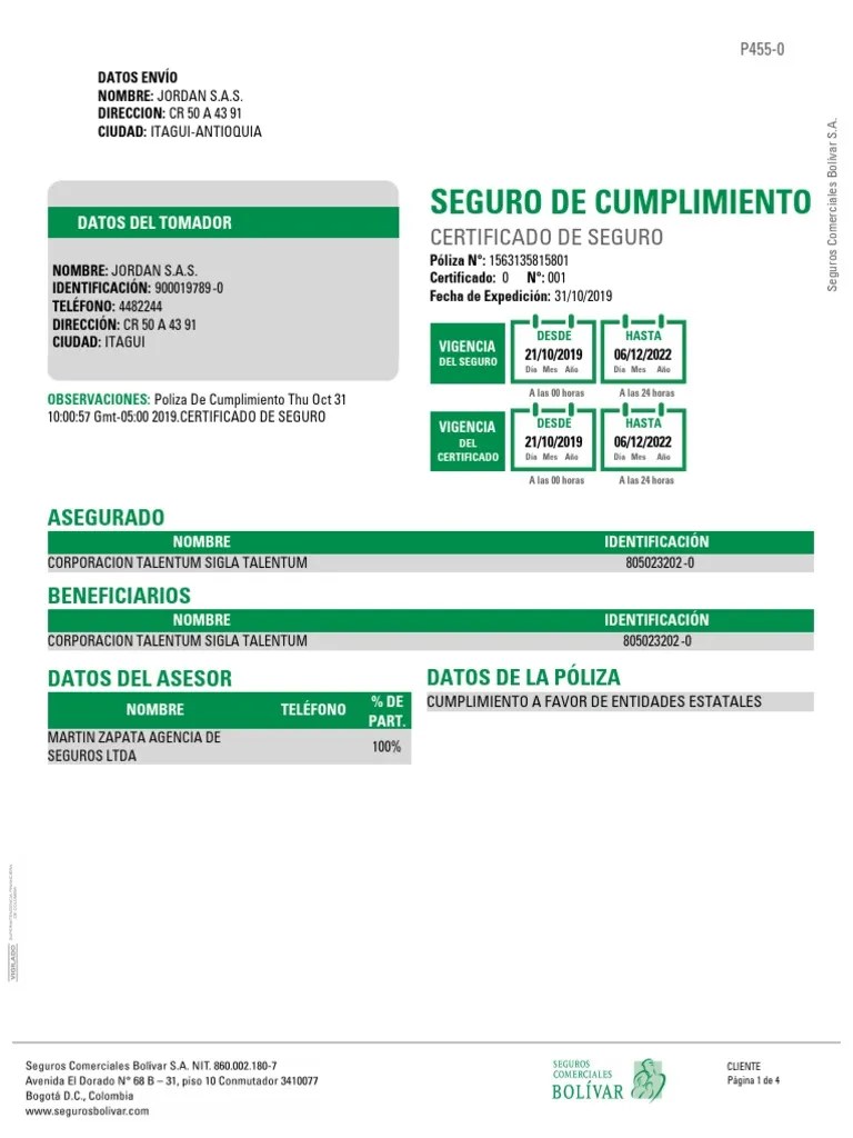 Poliza Contrato Cali | PDF | Póliza De Seguros | Seguro