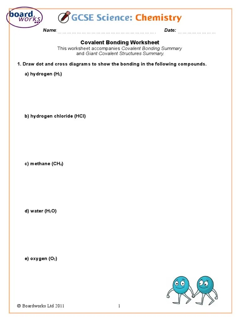 In general, ionic compounds form when _metals & nonmetals _combine together. Covalent Bonding Worksheet 1452167270 Pdf Carbon Covalent Bond