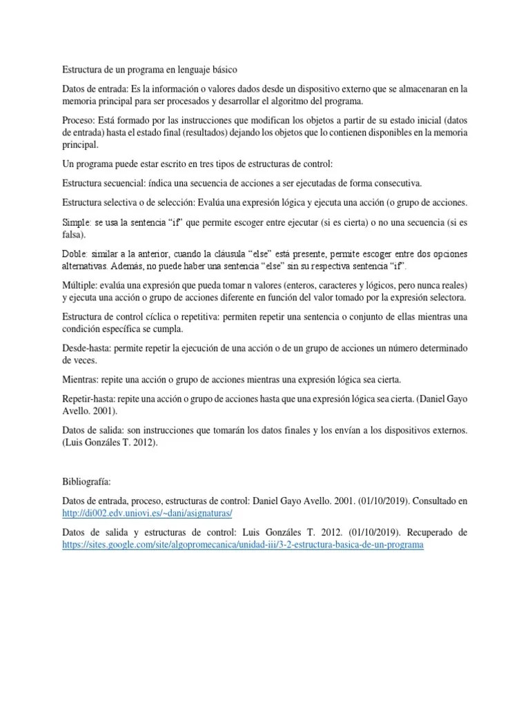 Estructura De Un Programa En Lenguaje Básico | PDF | Flujo De Control ...