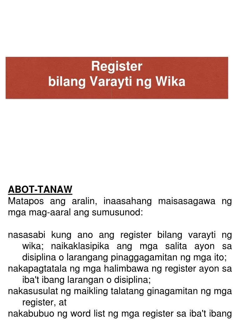 Register Ng Barayti Ng Wika Pdf Isa sa mga barayiti ng wika ang register rejister o rehistro.