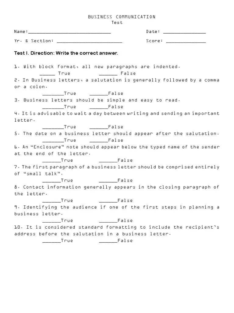Business Communication Test 1 | PDF | Text | Writing
