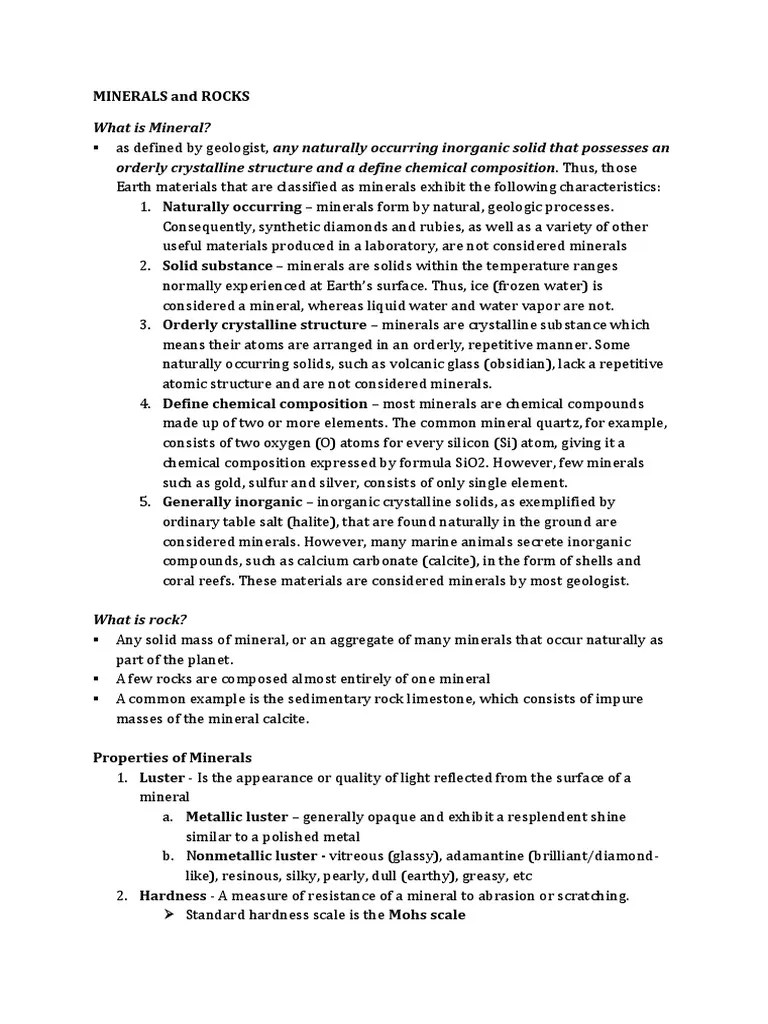 Minerals And Rocks | PDF | Sedimentary Rock | Rock (Geology)