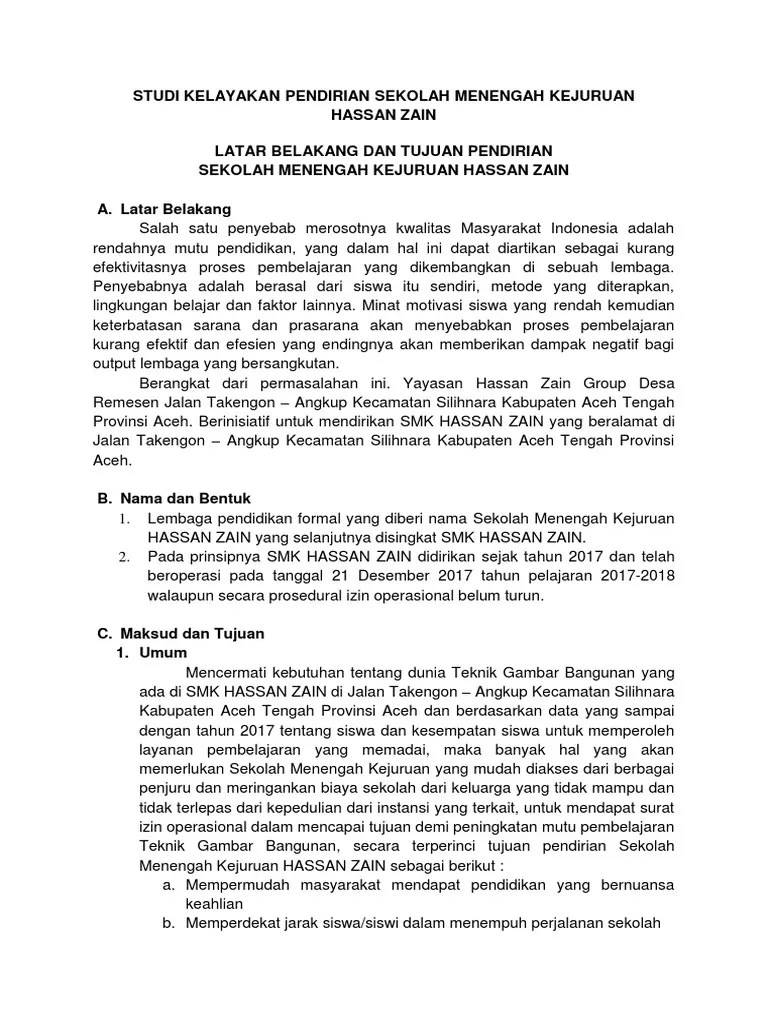Rekomendasi dari dinas pendidikan pemuda dan olahraga kabupaten; Studi Kelayakan Pendirian Smk Pdf