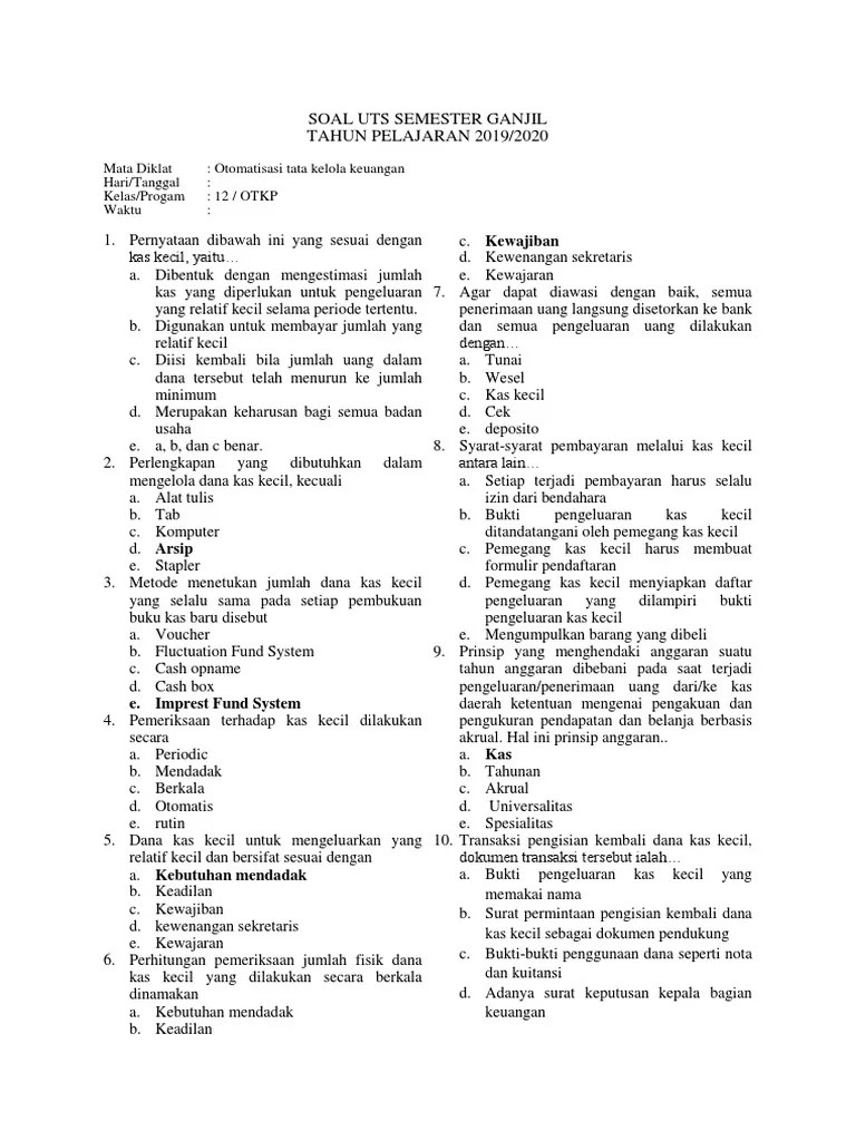 Soal pkn kelas 12 semester 2 : Soal Otk Keuangan Kelas 12 Semester Ganjil Pdf
