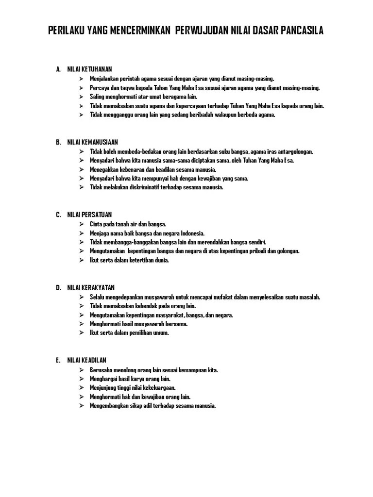 Perilaku Yang Mencerminkan Perwujudan Nilai Dasar Pancasila | PDF