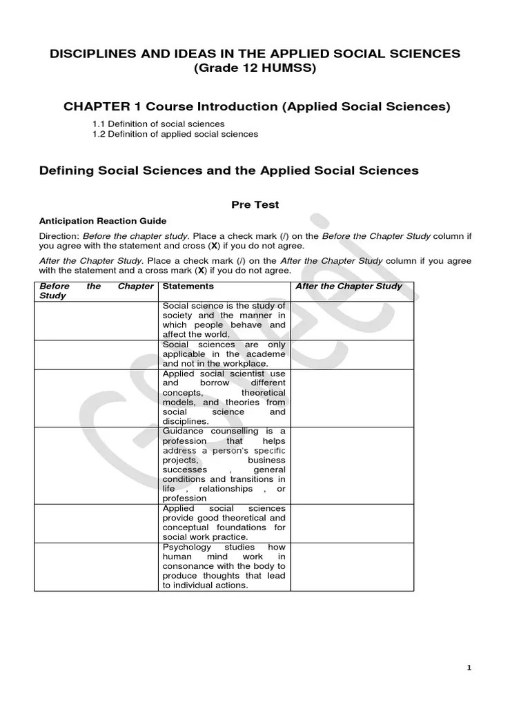 Disciplines And Ideas In The Applied Social Sciences (Grade 12 HUMSS ...