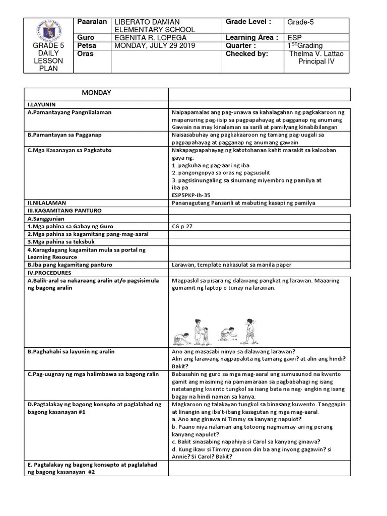 Grade 5 Esp Lesson Plan | PDF