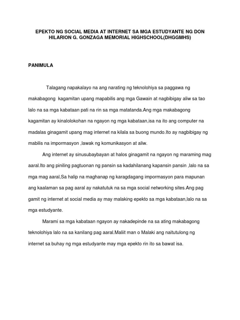 Epekto NG Social Media At Internet Sa Mga Estudyante NG Don Hilarion G | PDF