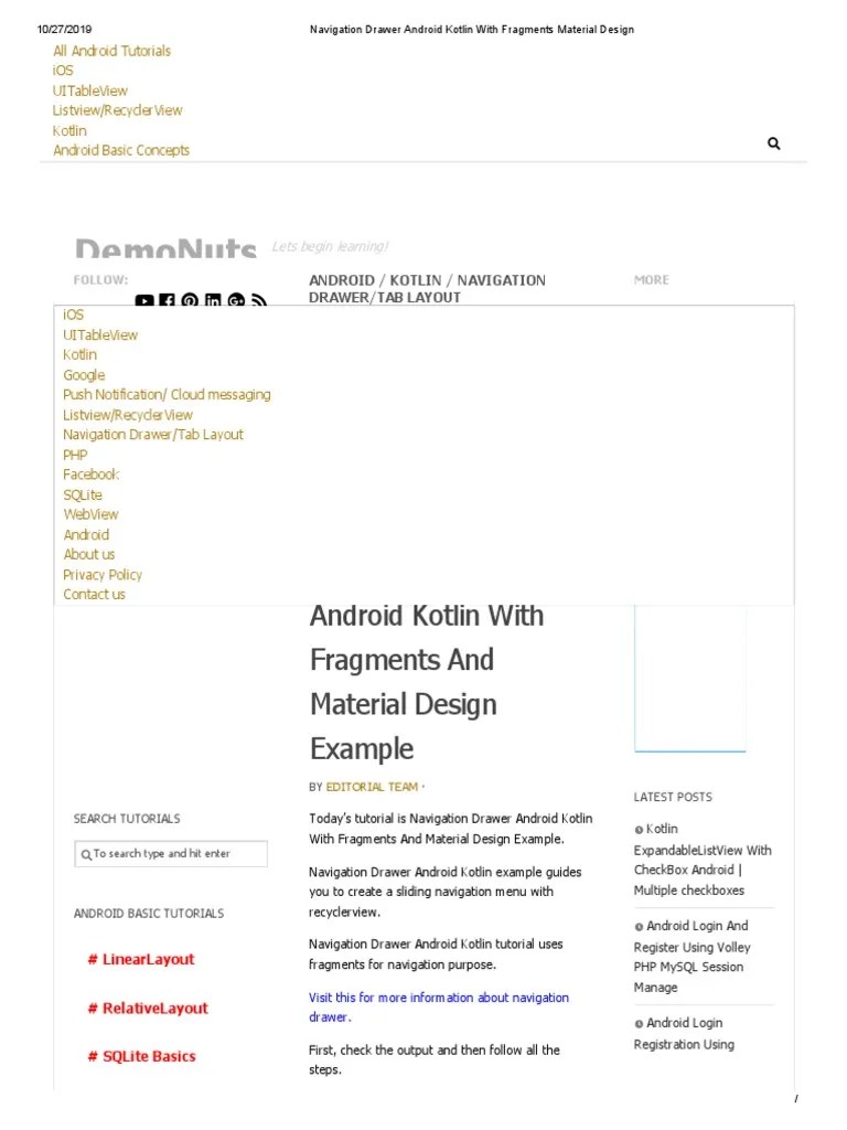 Navigation Drawer Android Kotlin With Fragments Material Design | PDF ...