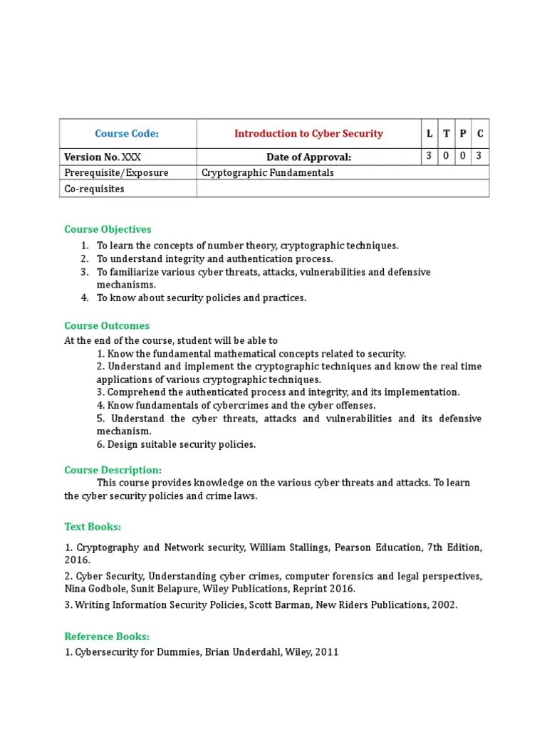 Syllabus For Cyber Security. | PDF | Cryptography | Key (Cryptography)