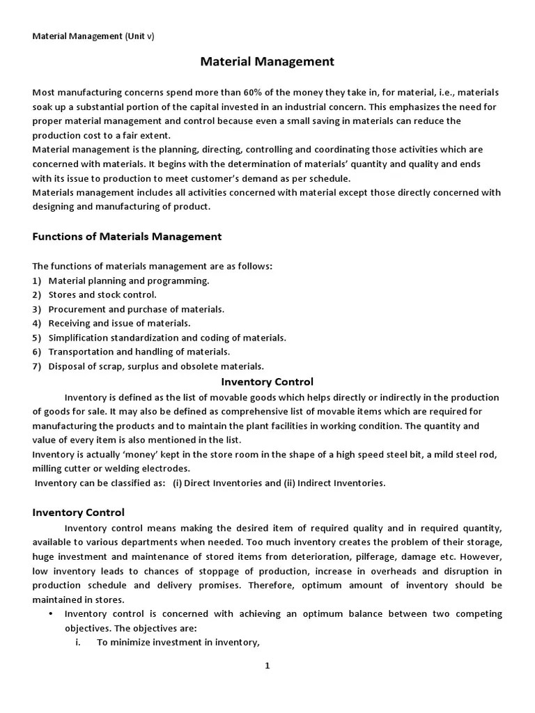Material Management: Functions Of Materials Management | PDF | Inventory | Procurement
