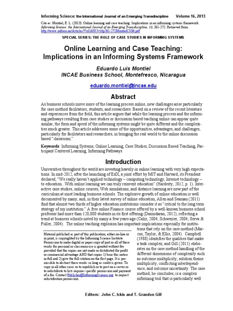 Online Learning And Case Teaching: Implications In An Informing Systems ...
