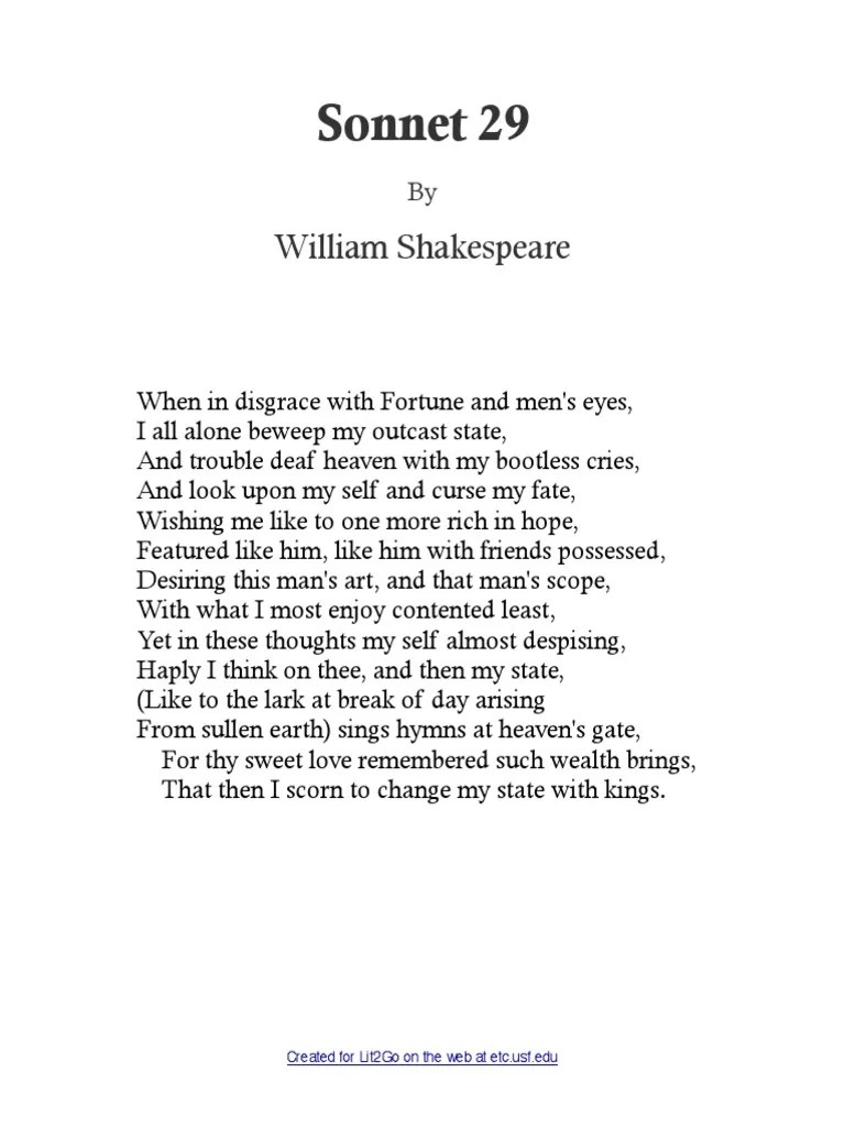 The Sonnets 029 Sonnet 29 PDF | PDF | Poetic Form | Sonnets