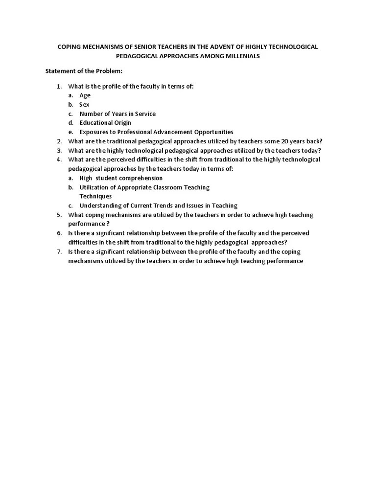 Coping Mechanisms Of Senior Teachers In The Advent Of Highly ...