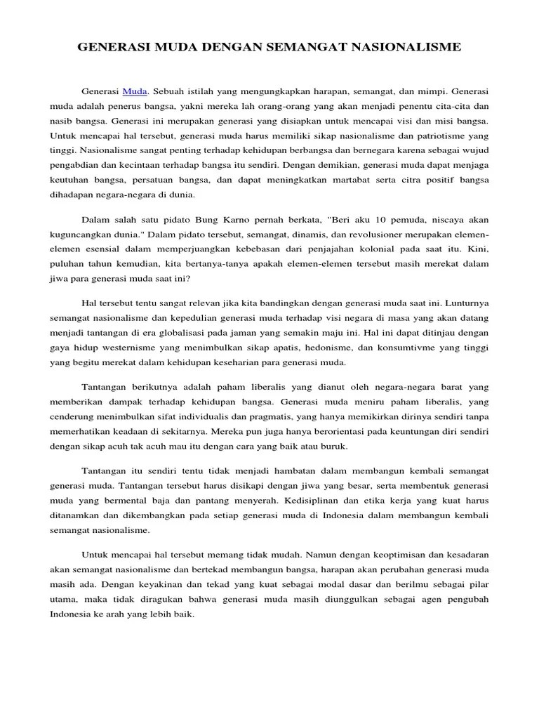 Pidato Generasi Muda Dengan Semangat Nasionalisme | PDF
