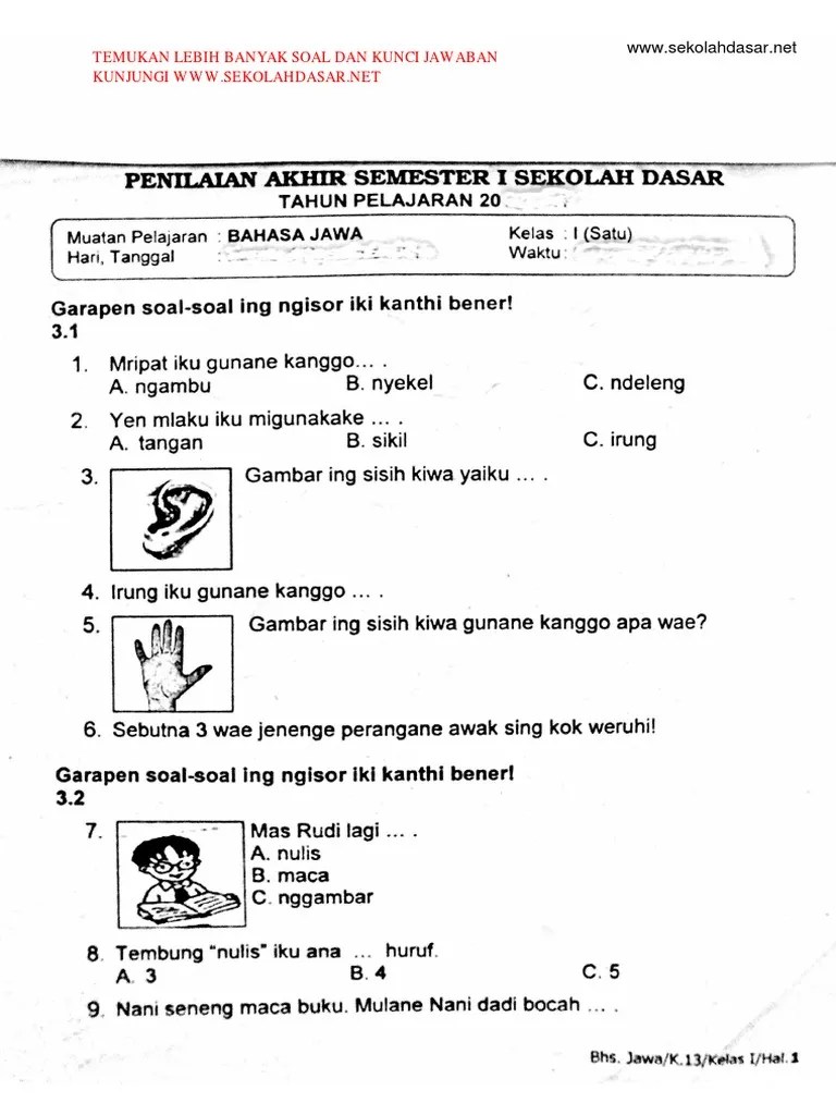 Fokus bahasa jawa kelas 4 semester 2 buku pendidikan sekolah dasar. Soal Bahasa Jawa Kelas 1 Semester 1 Pdf