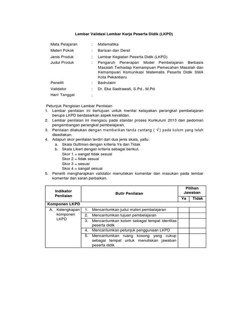 Gambar 1.2 contoh lkpd bagian 2. Lembar Validasi Lkpd Pdf