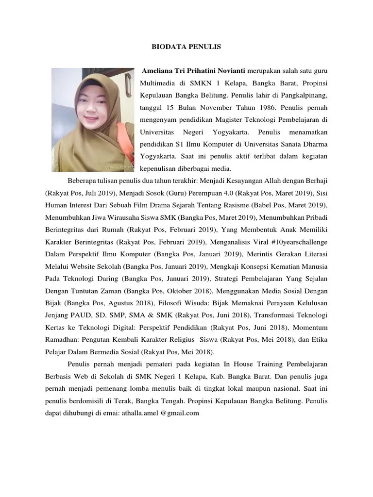 Sekian artikel mengenai contoh program c++ biodata mahasiswa. Biodata Penulis Narasi Pdf