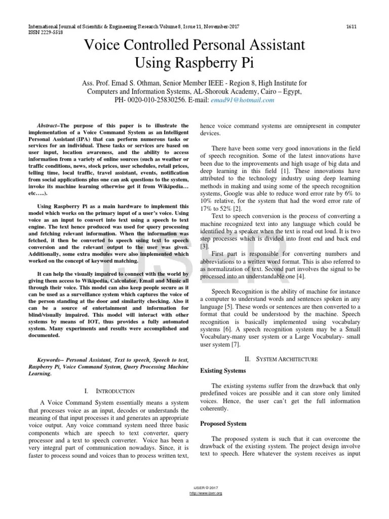 Voice Controlled Personal Assistant Using Raspberry Pi | PDF | Speech ...