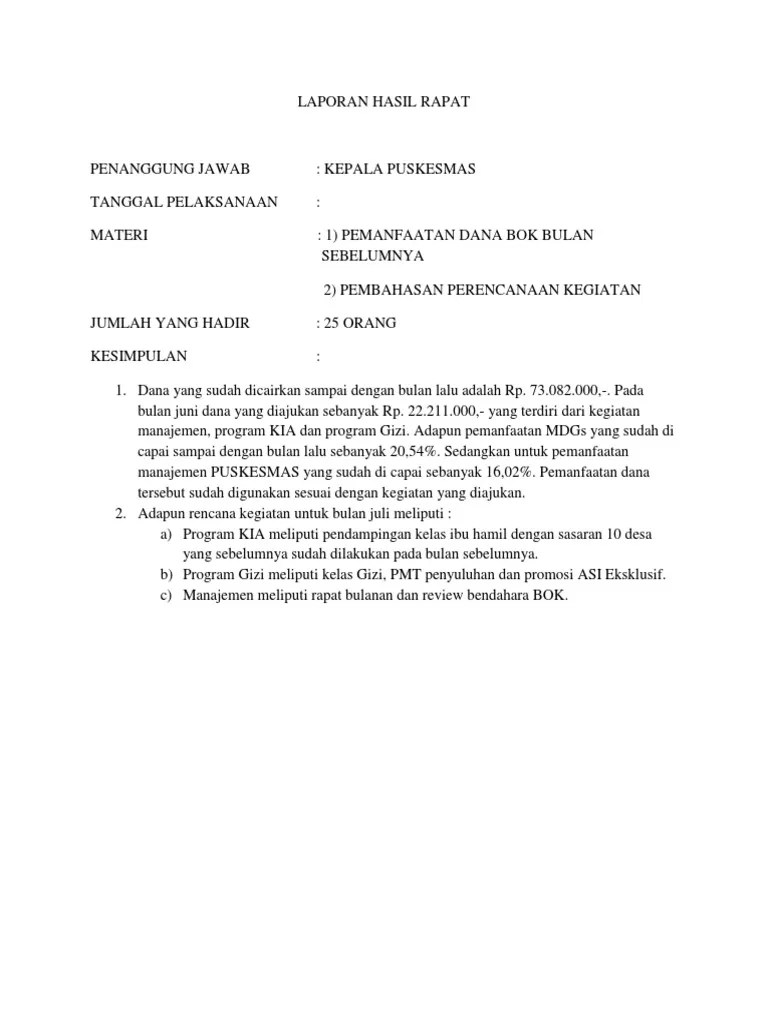 Rendahnya hasil cakupan pemberian asi ekslusif dipengaruhi. Contoh Laporan Hasil Rapat Pdf