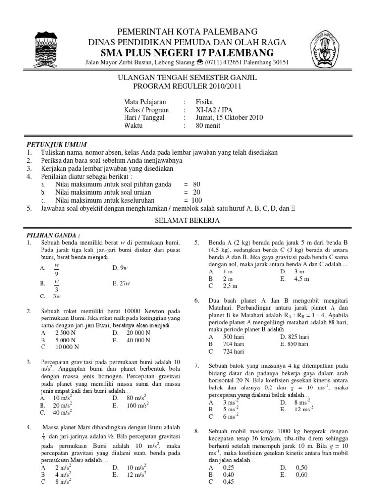 Soal Fisika Kelas Xi Semester 2 Pdf 