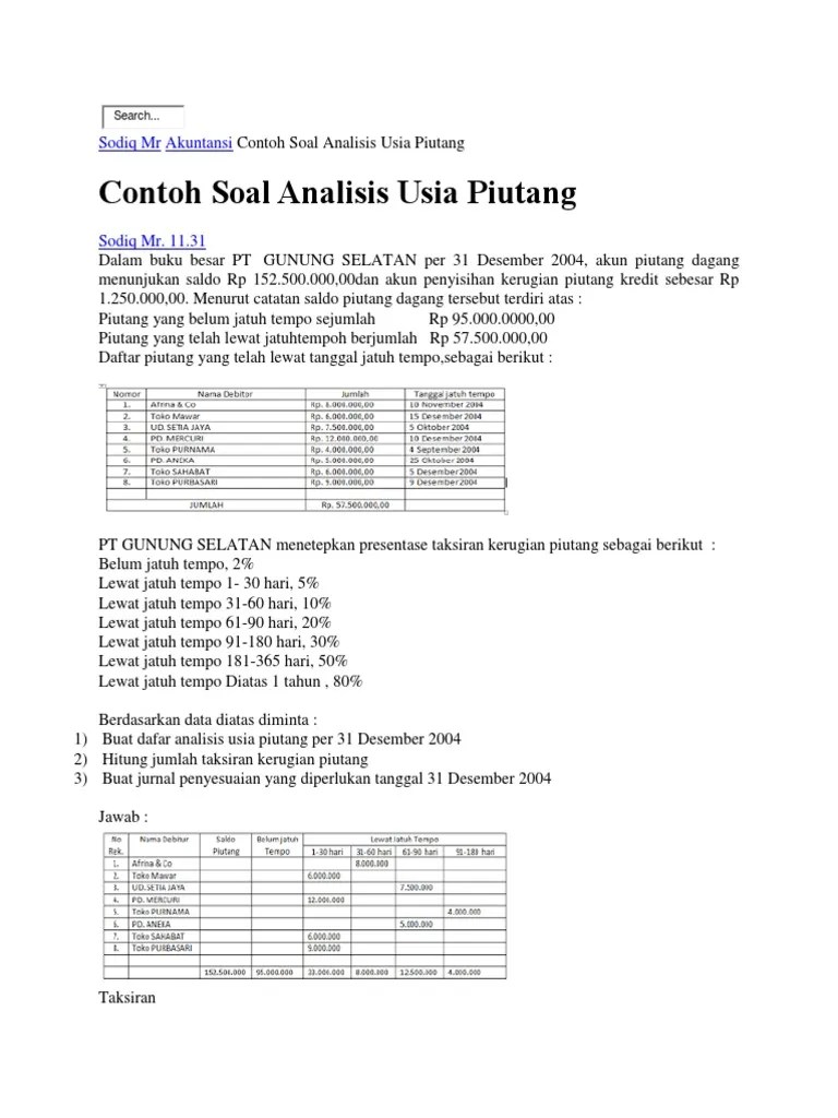 contoh soal analisis umur piutang. Analisis Umur Piutang
