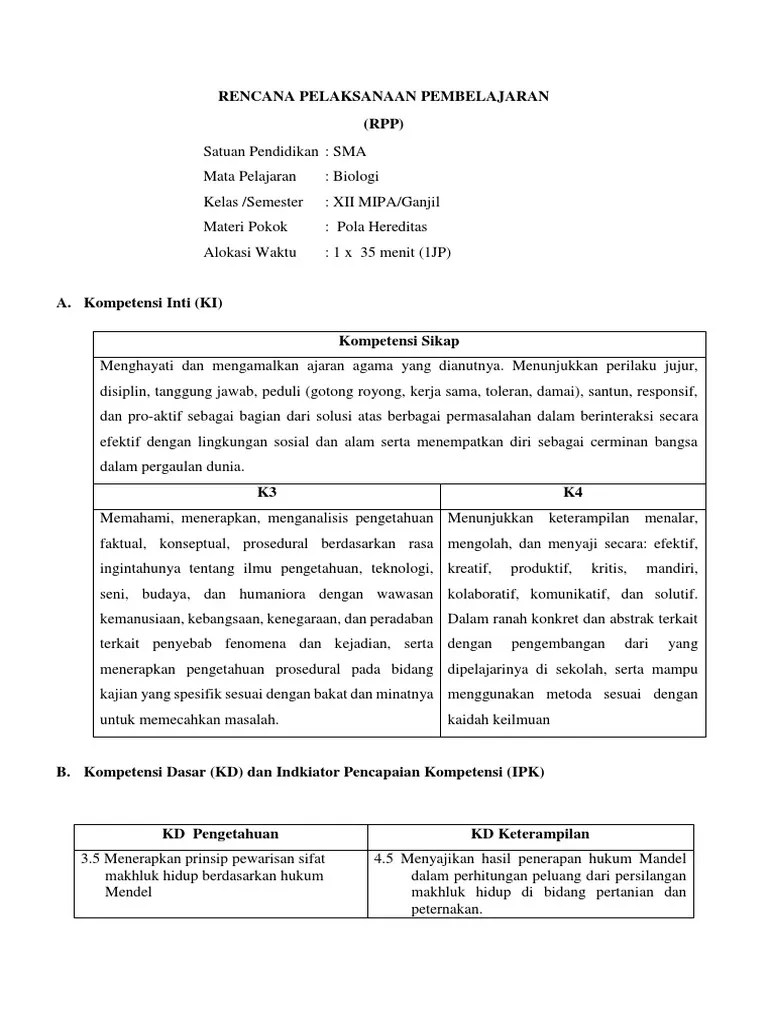 24122018 perhatikan 5 soal persilangan monohibrid dan pembahasannya berikut ini. Rpp Micing Part 2 Pewarisan Sifat