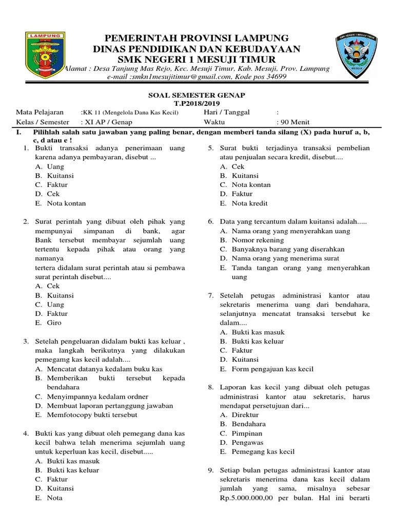 Dana kas kecil setiap bulannya diberikan dalam jumlah tertentu secara tetap. Kas Kecil Pdf