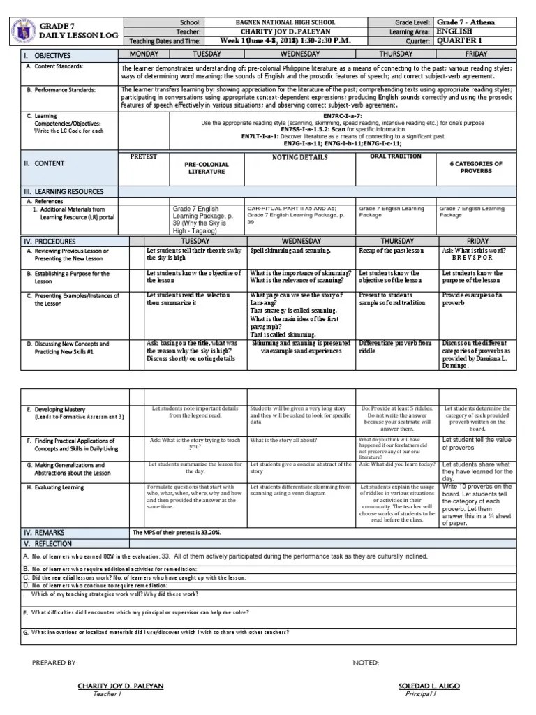 Grade 7 Week 1 Quarter 1 | PDF | Speed Reading | Proverb