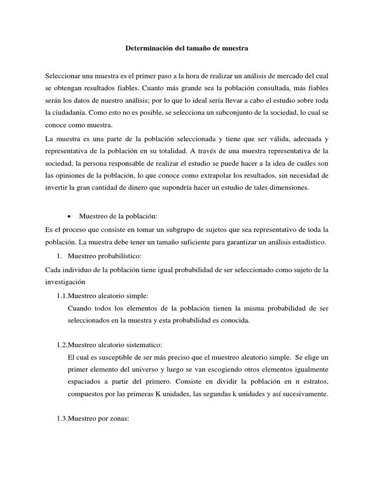 Determinacion Del Tamaño De Muestra | PDF | Muestreo (Estadísticas ...