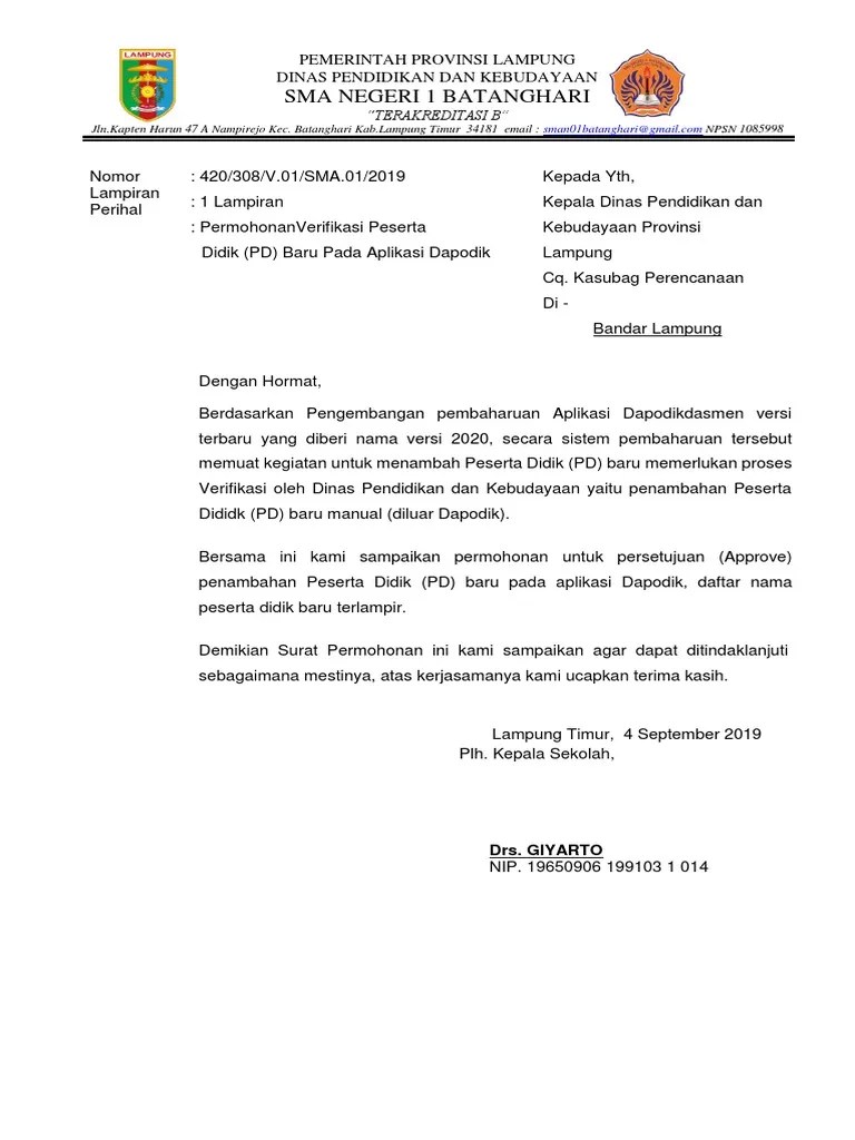 Biasanya surat akan berisi undangan rapat, diskusi ilmiah. Surat Permohonan Dan Pernyataan Aproval Pd Baru Dari Luar Dapodik Dari Mts Pdf