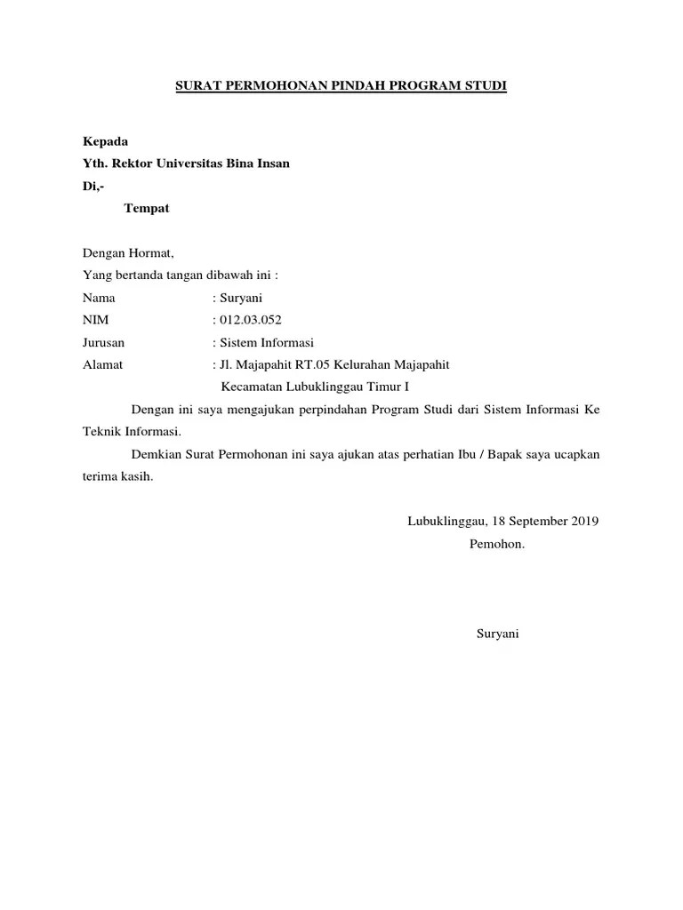 Contoh surat pemberitahuan pindah alamat kantor yang masih dalam. Surat Pernyataan Pindah Prodi