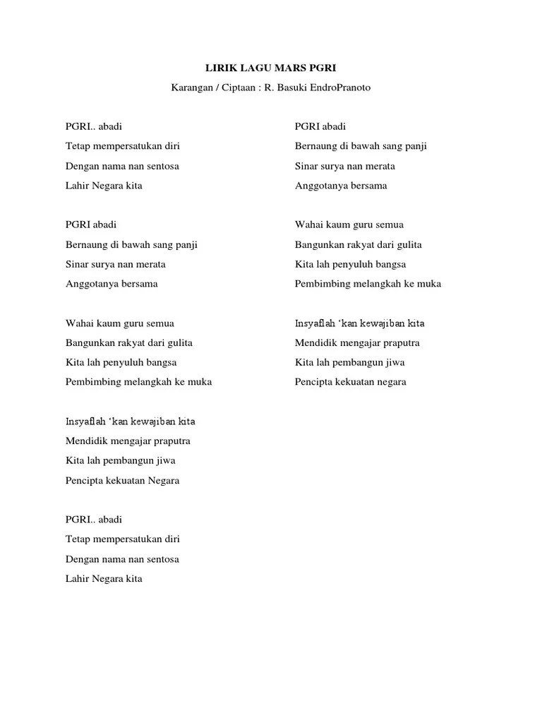 Lirik Lagu Mars Pgri | PDF