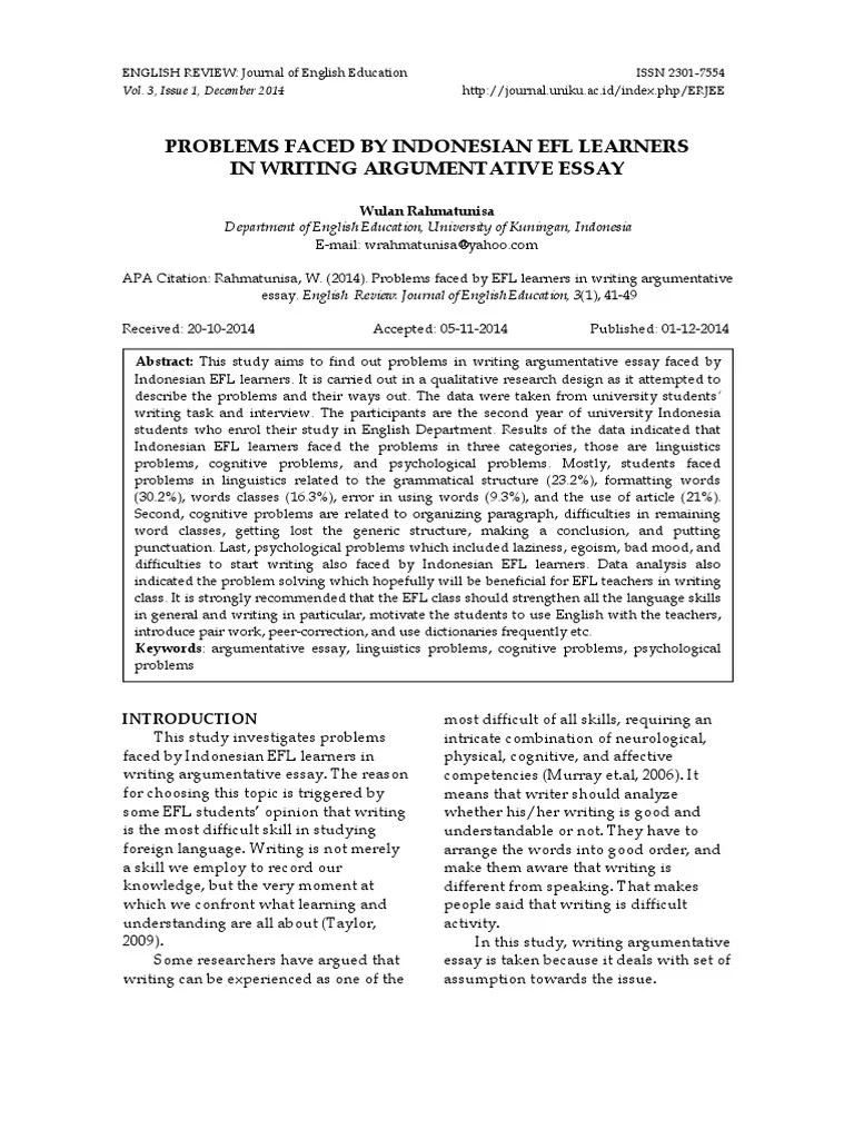 Problems Faced By Indonesian Efl Learner | PDF | English As A Second Or ...
