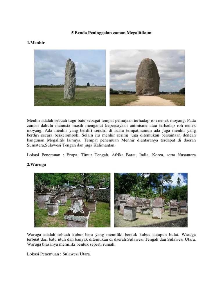 5 Benda Peninggalan Zaman Megalitikum | PDF