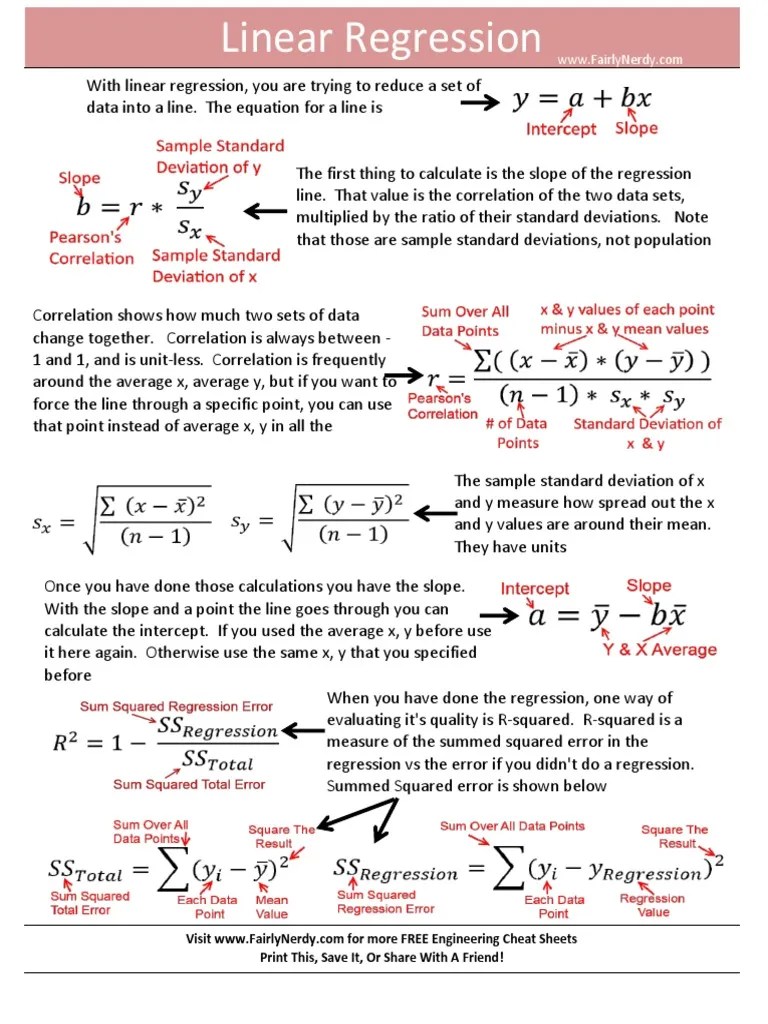 Linear Regression Cheat Sheet | PDF