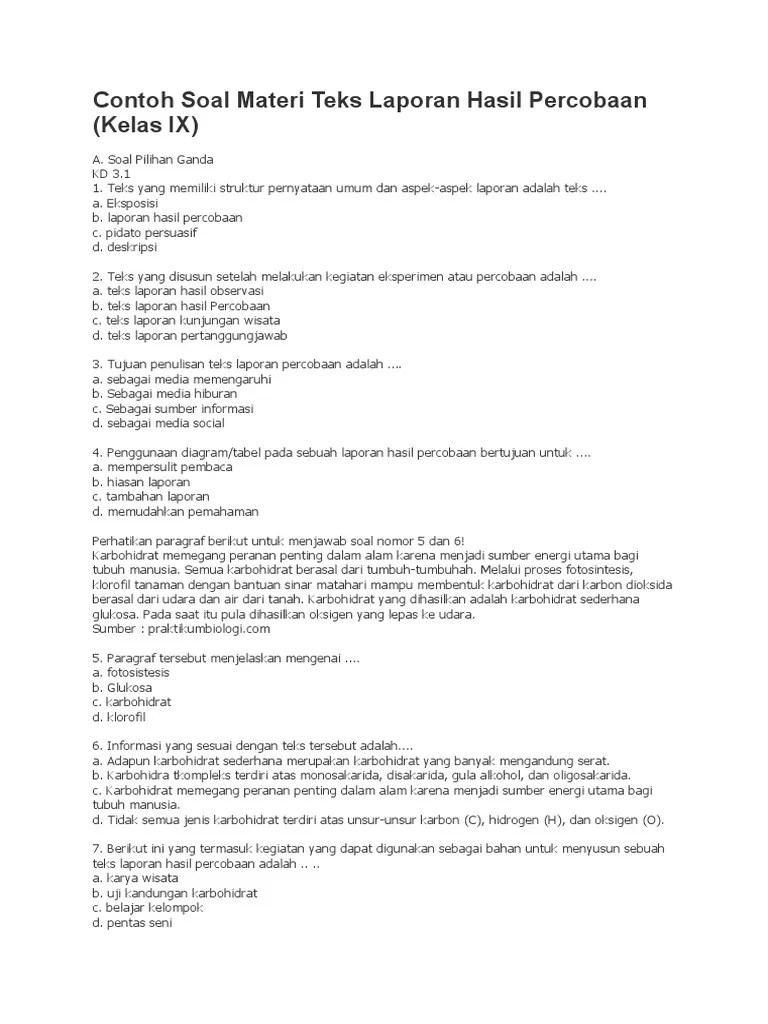50 contoh soal mengenai karya tulis ilmiah dan kunci jawaban lengkap. Soal Uraian Teks Laporan Percobaan Beinyu Com
