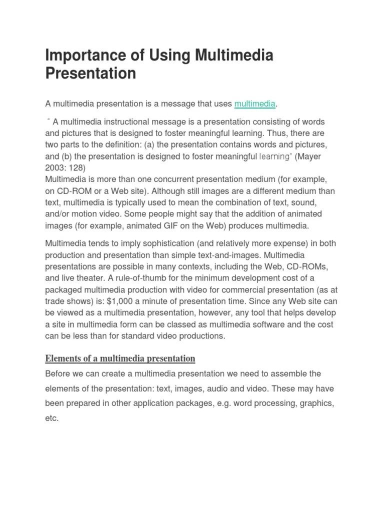 Importance Of Using Multimedia Presentation | PDF | Multimedia | Graphics