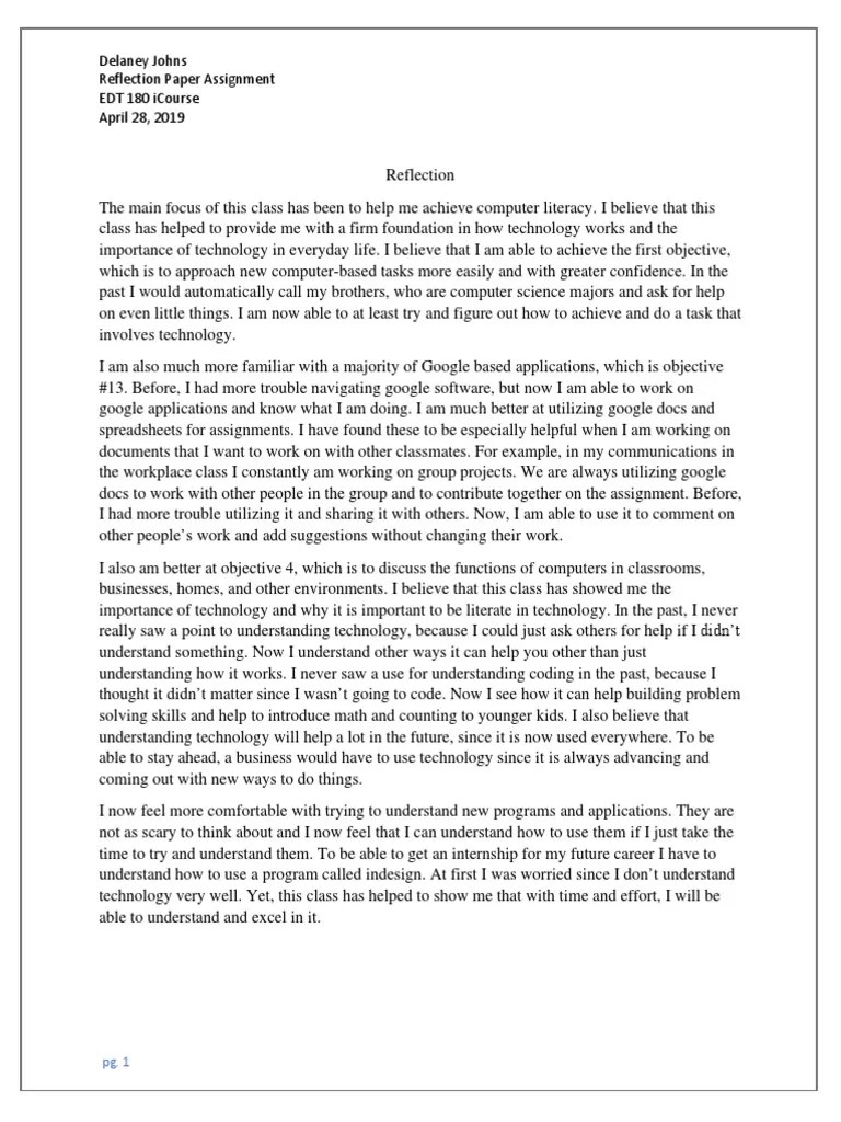 Reflection Paper Assignment | PDF | Educational Technology ...