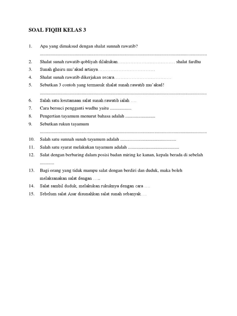 Bab 1 shalat sunnah rawatib senin 2 agustus 2021. Soal Fiqih Kelas 3 Pdf