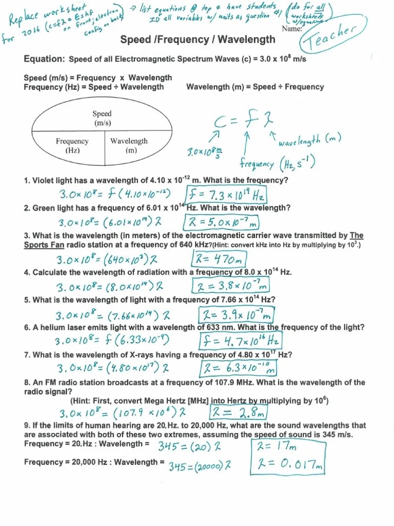 ChemE - Frequency Wavelength Worksheets Answers PDF | PDF