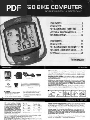 The f20 bike computer has 20 functions that measure performance, temperature, calories burned and more. Bell F20 Bike Computer Pdf Pdf Media Technology Consumer Electronics