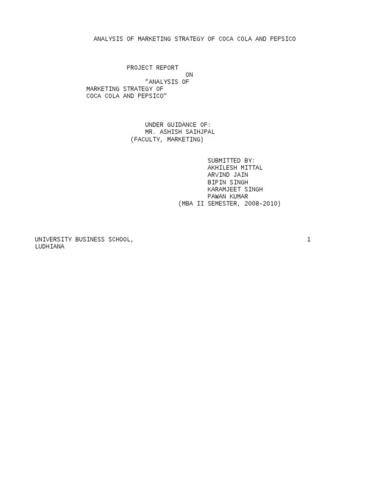 Marketing Strategy Of Coca Cola And Pepsi | PDF | Alcoholic Drinks | Pepsi